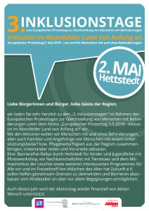 Wir laden Sie herzlich zu den 3. Inklusionstagen in Hettstedt am 02. Mai 2018 ein!